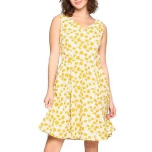 SM Wardrobe Dress Womens Size L Mustard Yellow Floral Sleeveless Lined Fit Flare